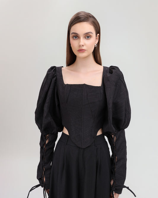 Structured Elegance Corset Top – Black