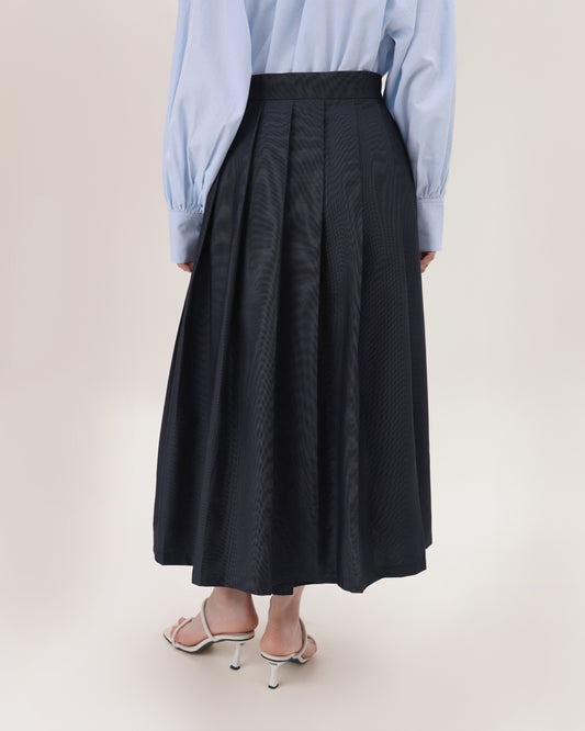 Wrap Pleated Skirt in navy