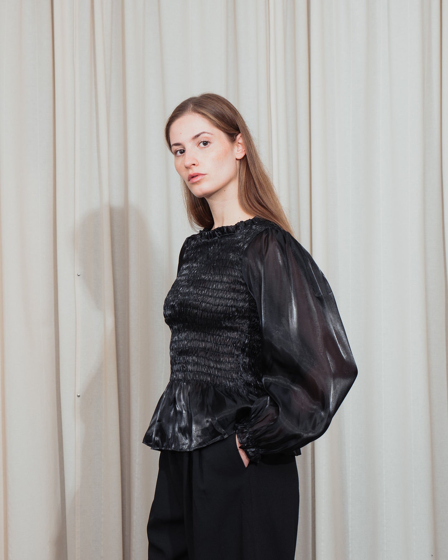 Smocked Organza Blouse