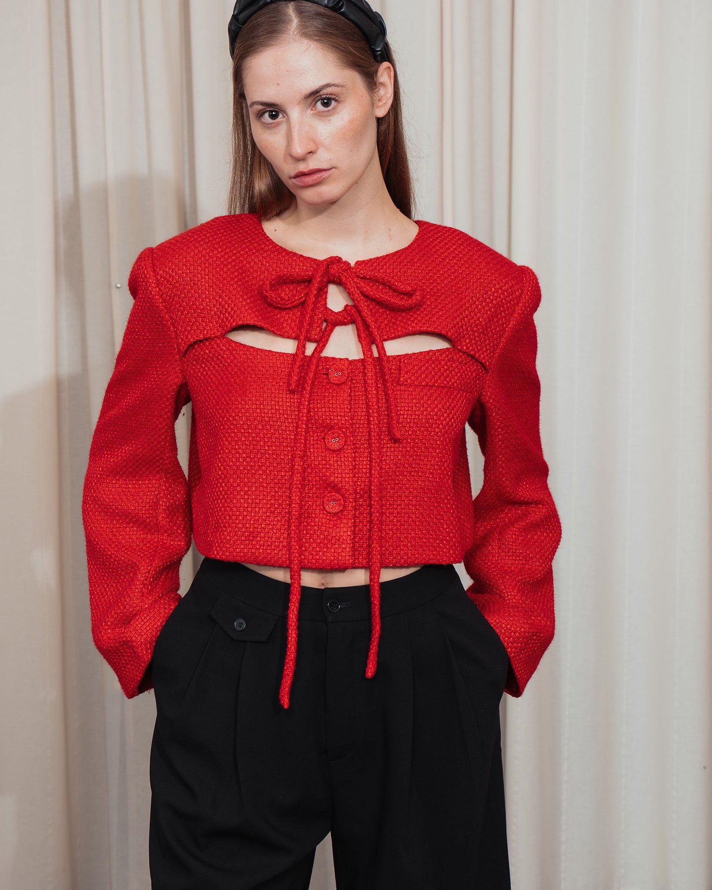 Red tweed Cut-Out Blazer