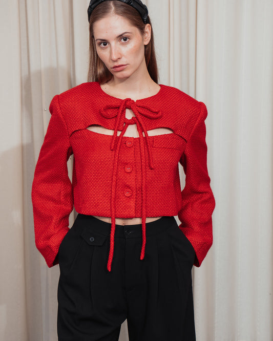 Red tweed Cut-Out Blazer