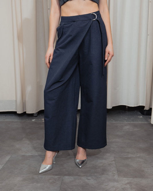 Denim crossover pants