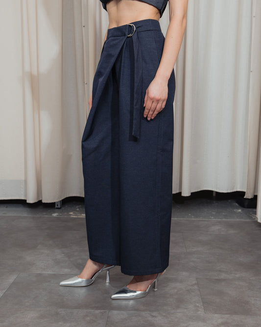 Denim crossover pants