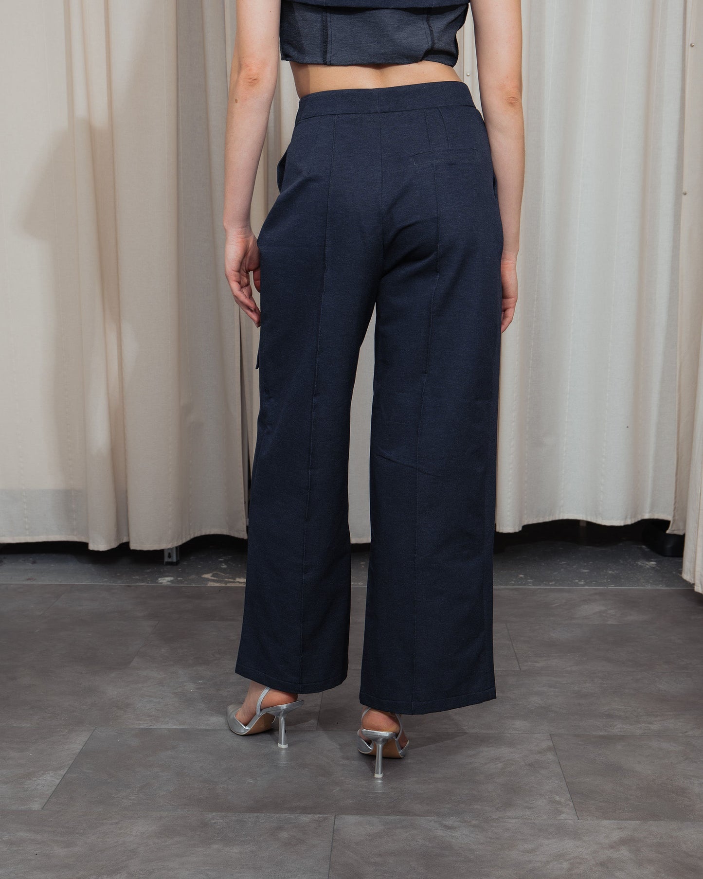 Denim crossover pants