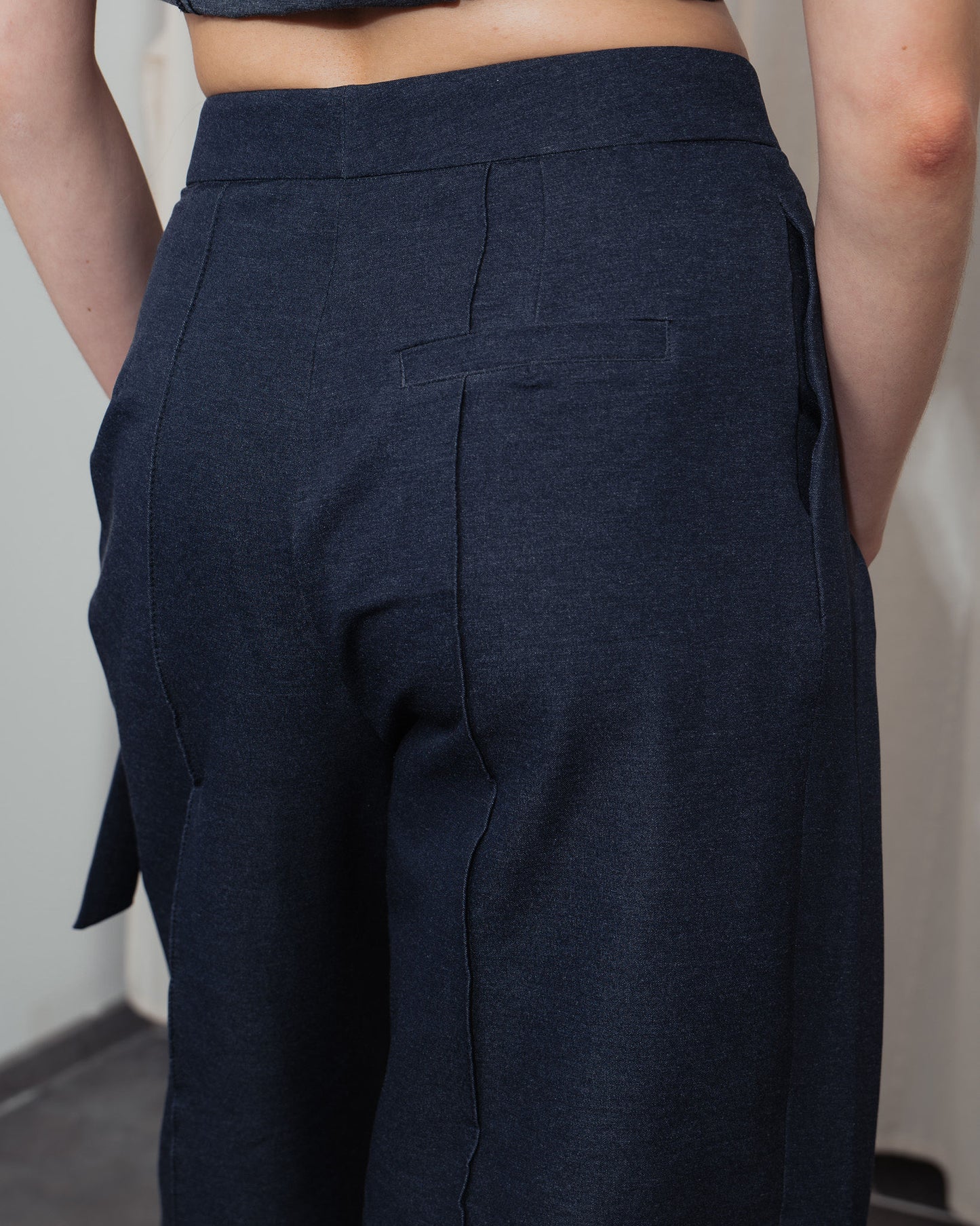 Denim crossover pants