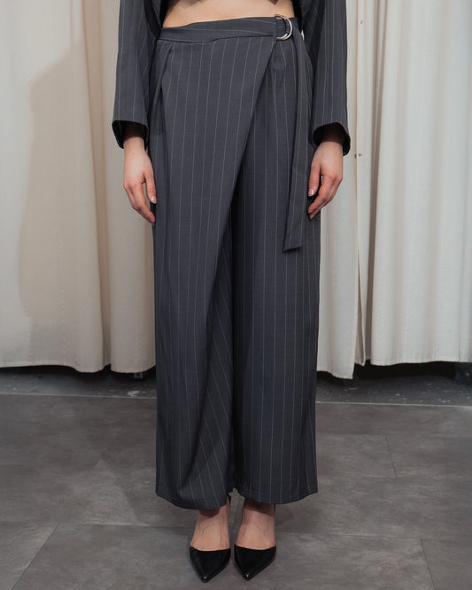 Pinstripe Crossover Pants in Grey
