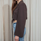 Cropped boxy Blazer in dark brown