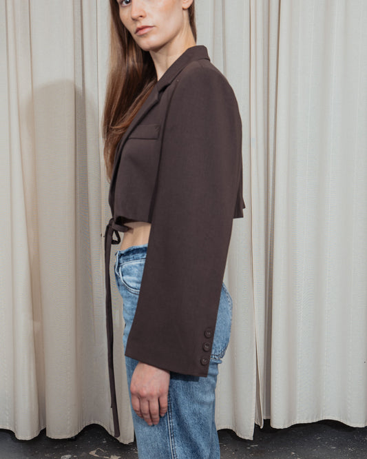 Cropped boxy Blazer in dark brown