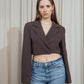 Cropped boxy Blazer in dark brown