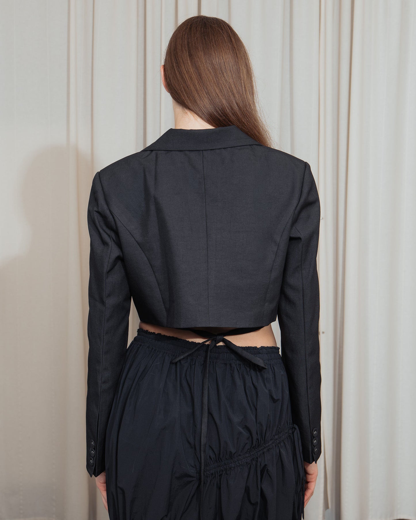 Cropped boxy Blazer in charcoal grey