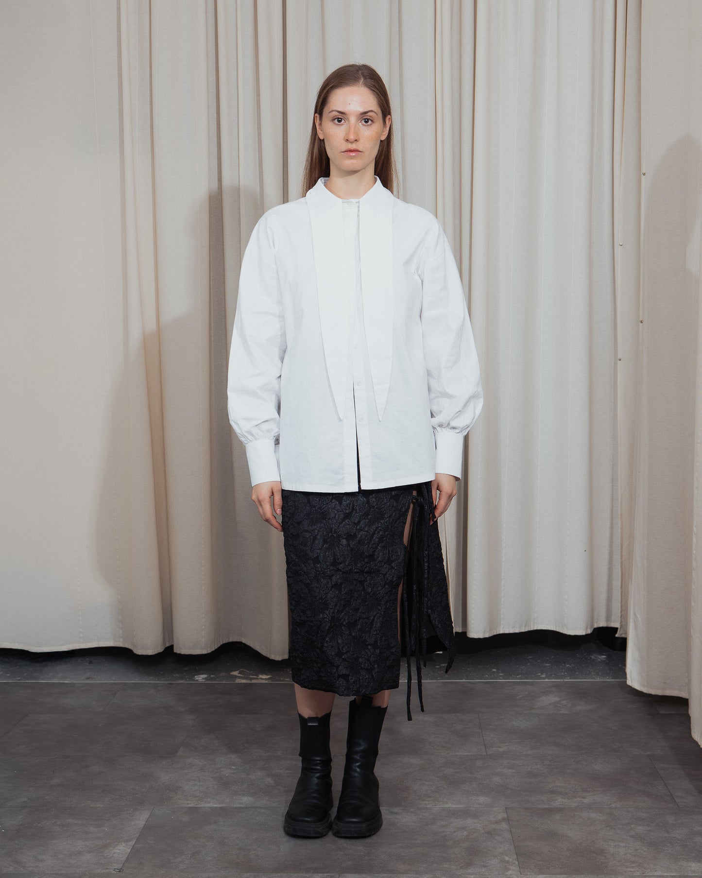 Long collar linen shirt