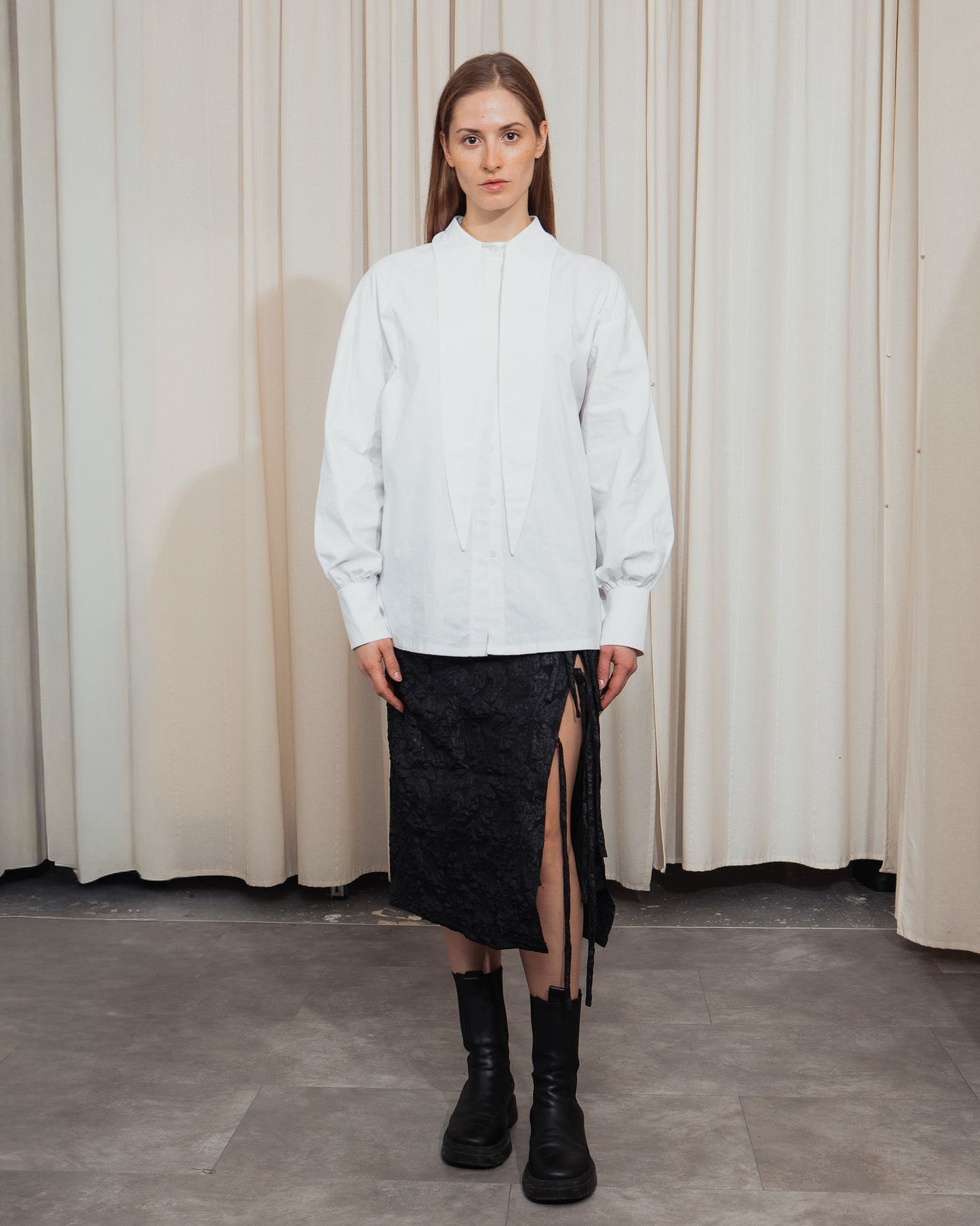 Long collar linen shirt