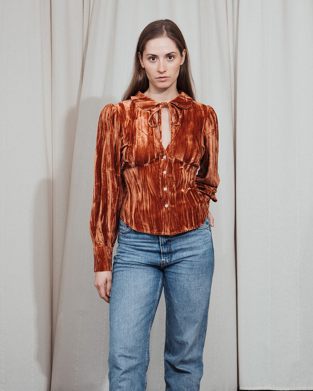 Peter Collar Velvet Orange Top