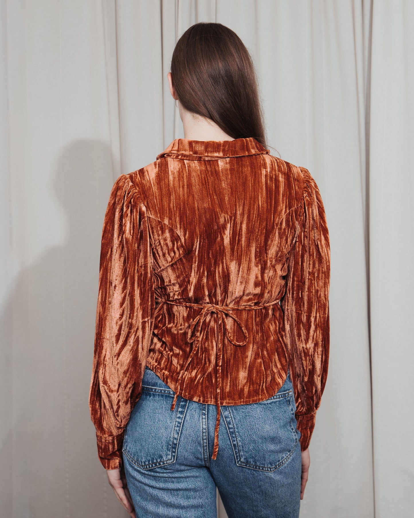 Peter Collar Velvet Orange Top