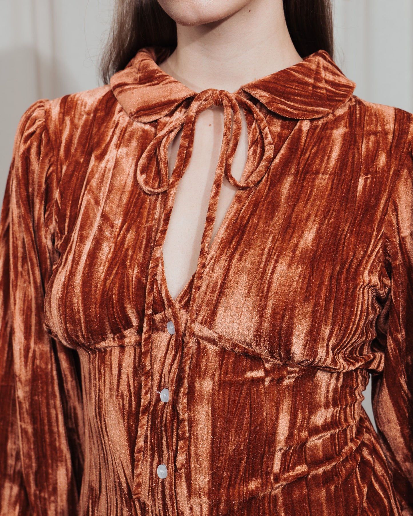 Peter Collar Velvet Orange Top