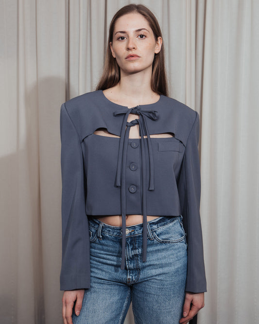 Grey Cut-Out Cropped Blazer