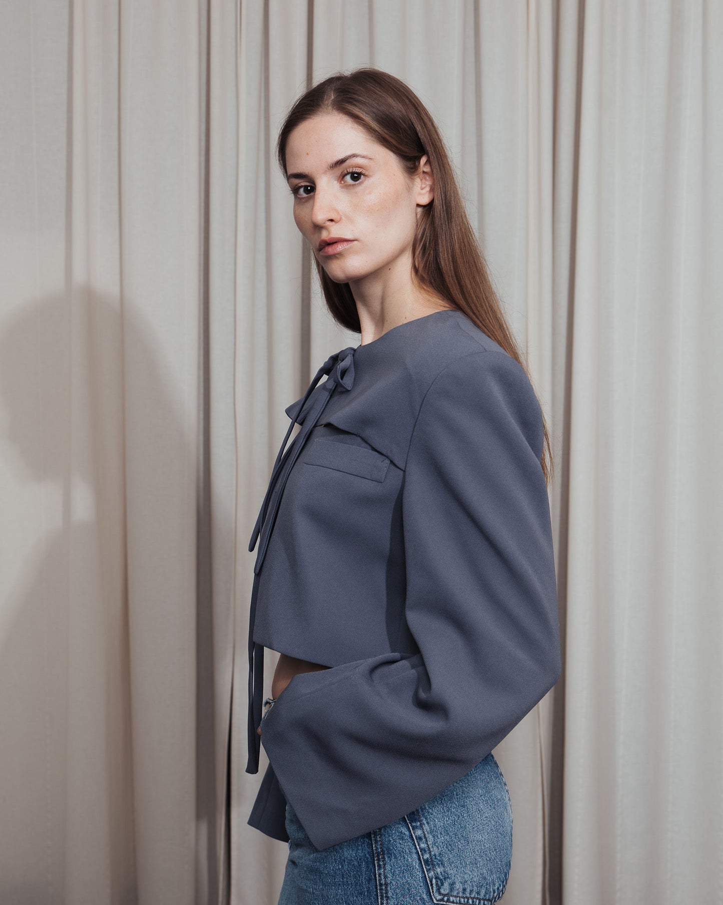 Grey Cut-Out Cropped Blazer