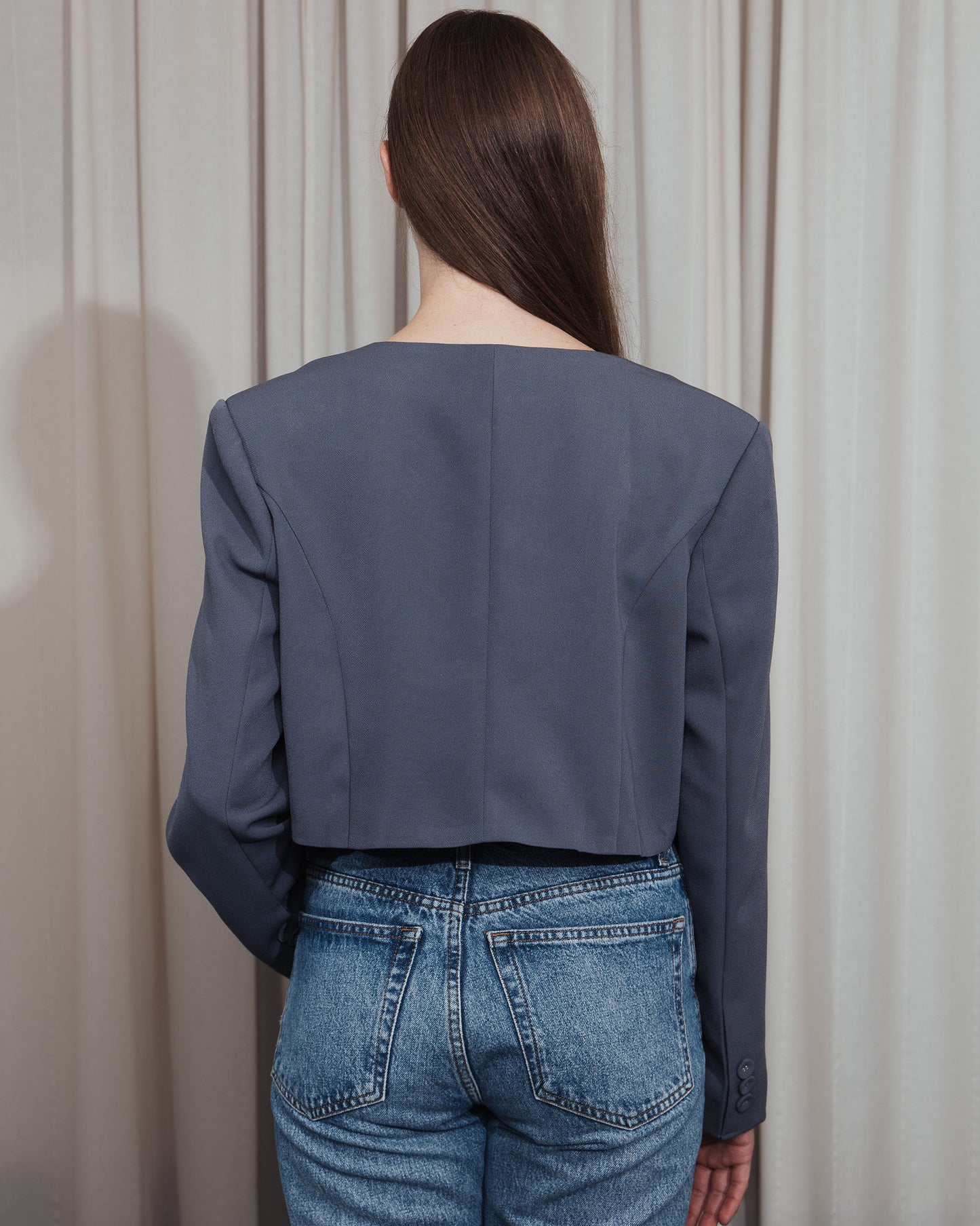 Grey Cut-Out Cropped Blazer