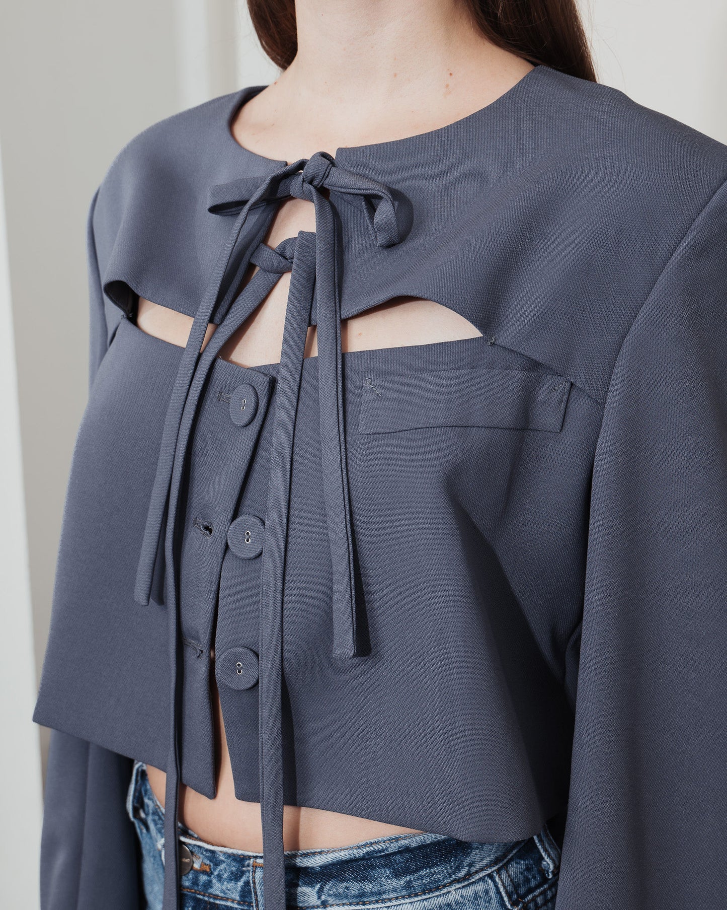 Grey Cut-Out Cropped Blazer