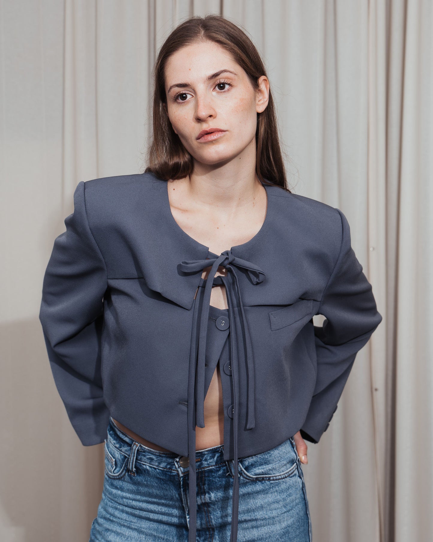 Grey Cut-Out Cropped Blazer