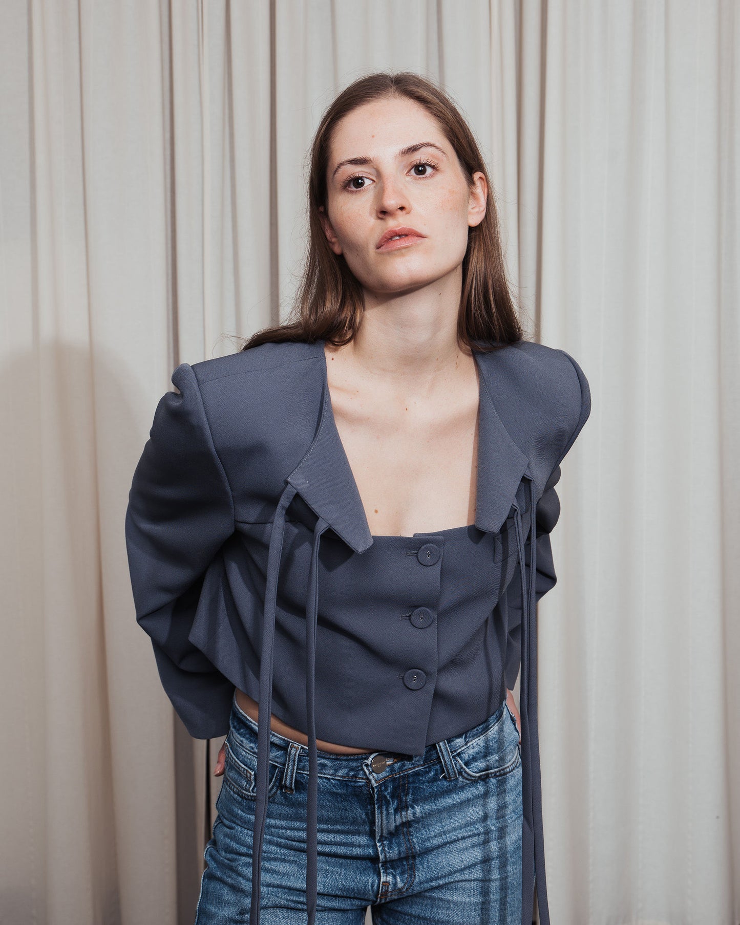 Grey Cut-Out Cropped Blazer