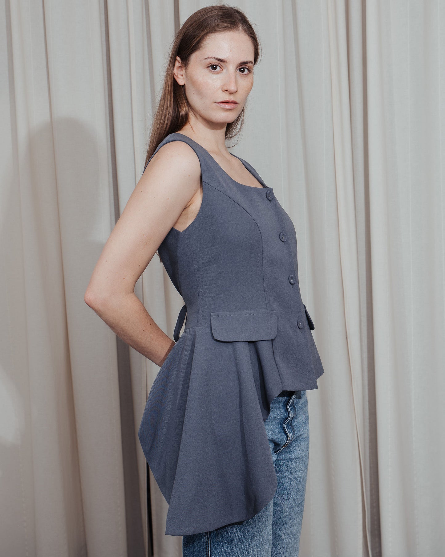 Asymmetric Grey Vest Top