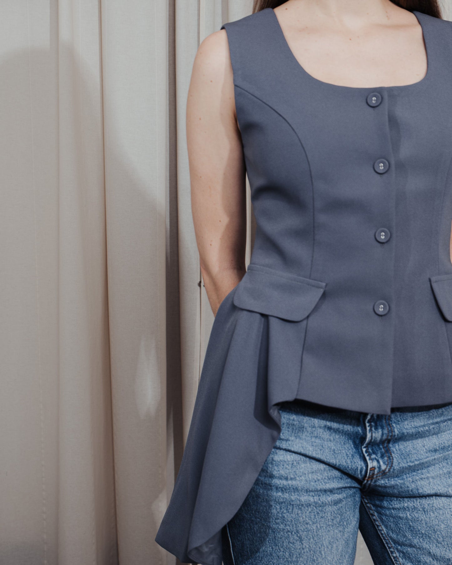 Asymmetric Grey Vest Top