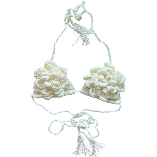 Handmade Flower Crochet Bra in Ivory