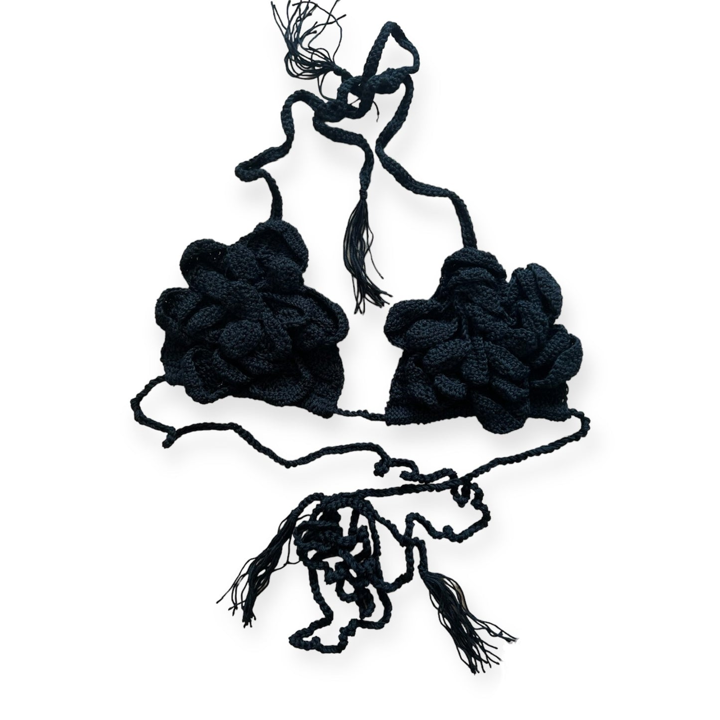 Handmade  Flower Crochet Bra in Black