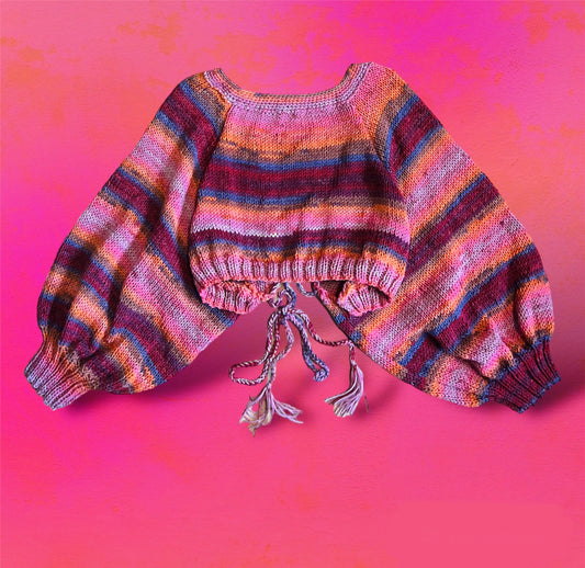 Hand Crochet Open Back Sweater in Rainbow