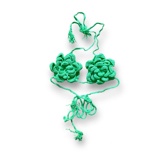 Hand-Crochet Flowers Bra in Neon Green