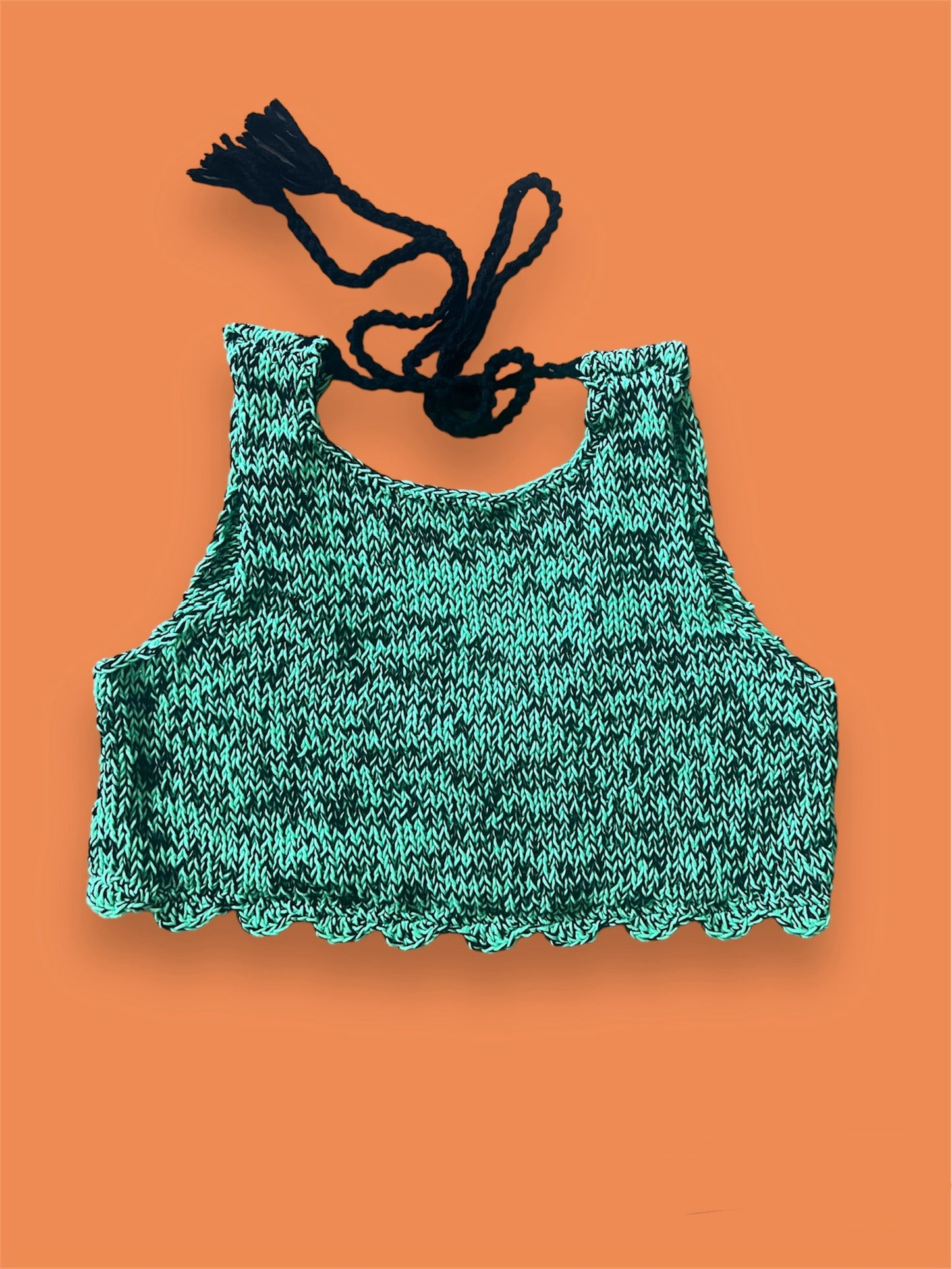 Hand-Crochet Open back top in neon Green/Black