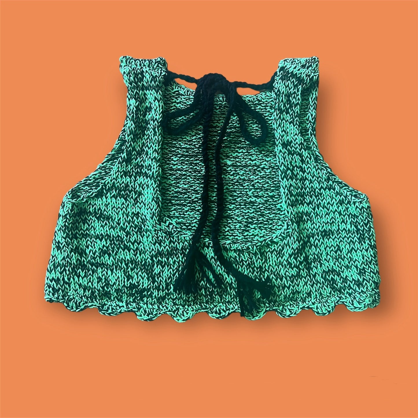 Hand-Crochet Open back top in neon Green/Black