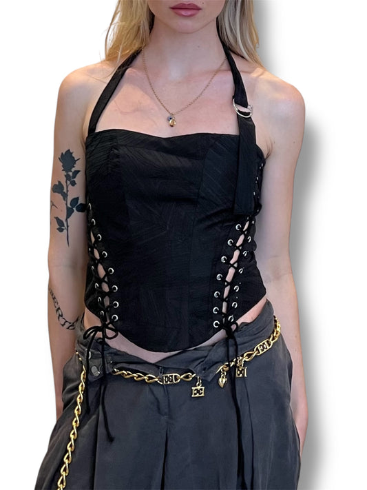 Textured bustier top in black