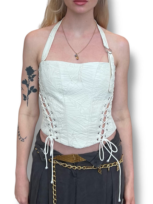 Textured bustier top in Off-white