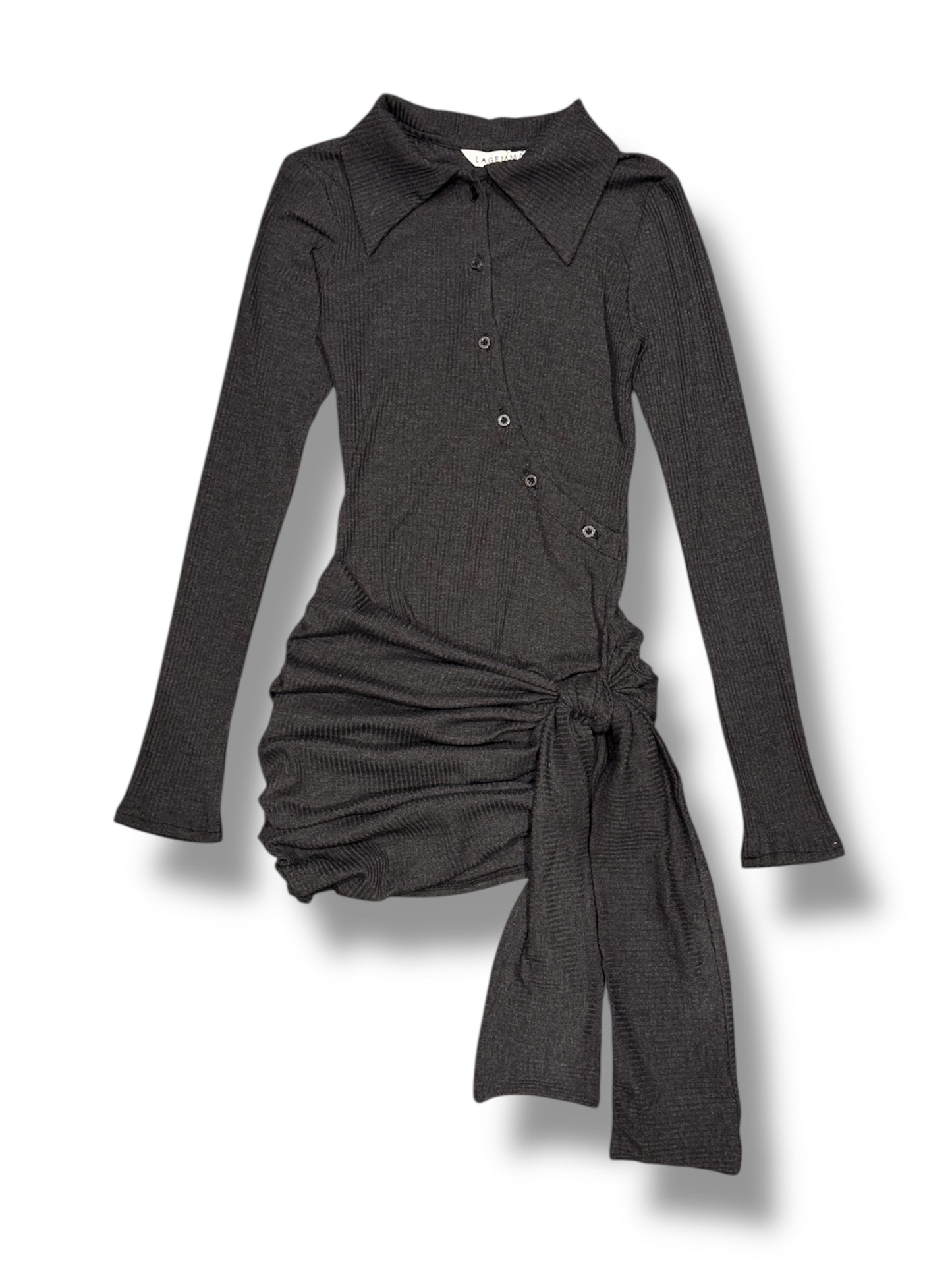 Long ribbed polo tee in Grey