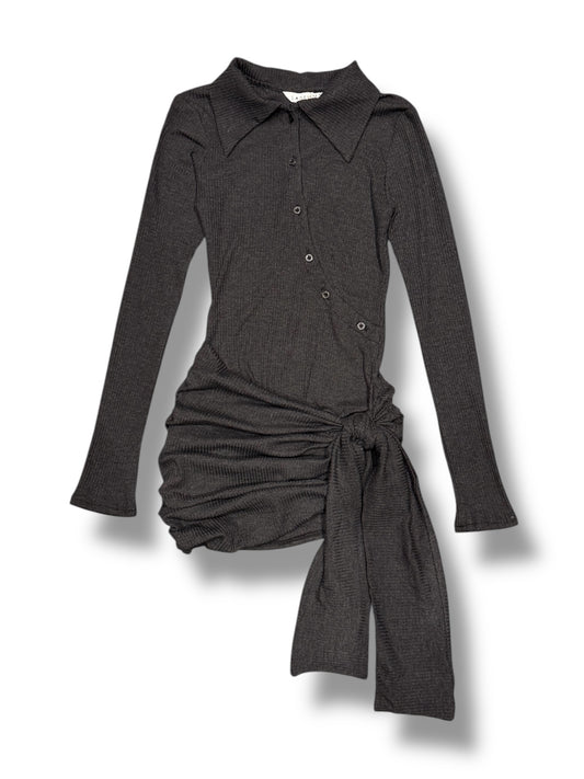 Long ribbed polo tee in Grey