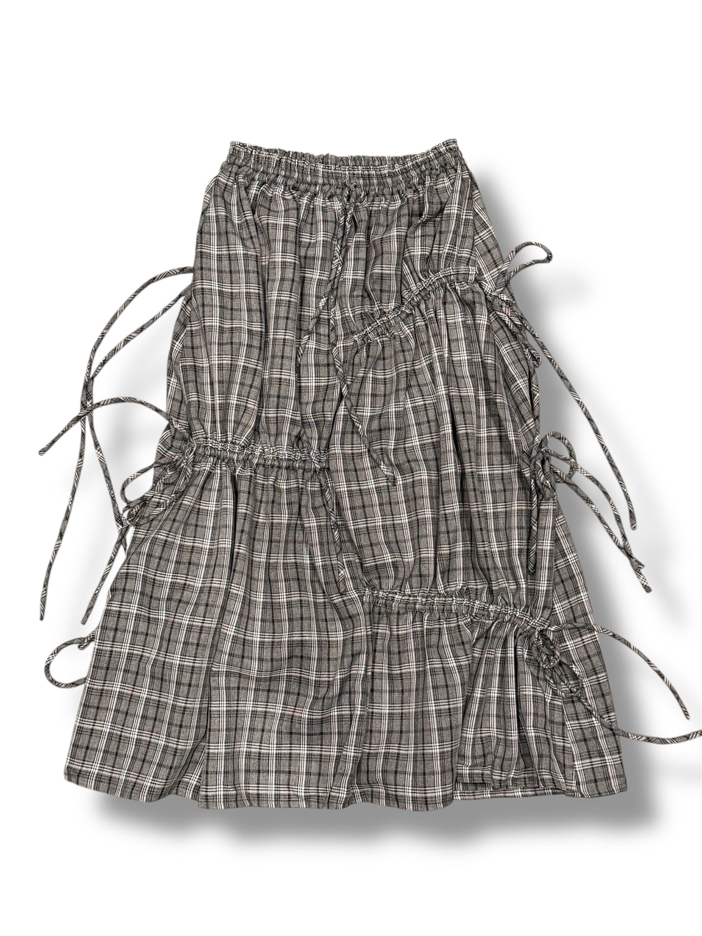 Checked Drawstrings midi skirt
