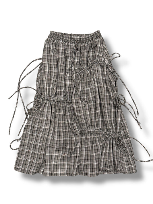Checked Drawstrings midi skirt