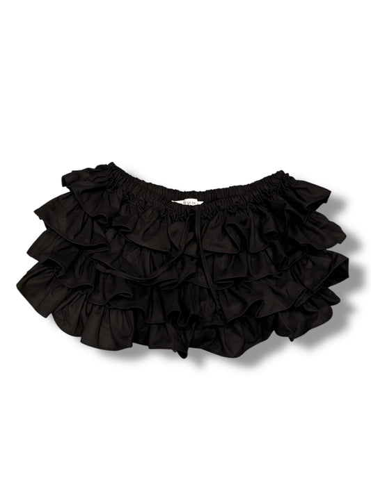 Ruffles Shorts in black linen