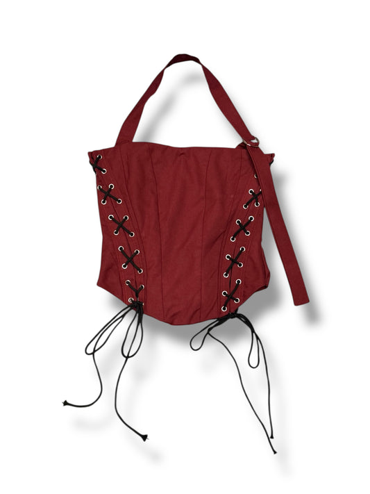 Textured bustier top in red linen