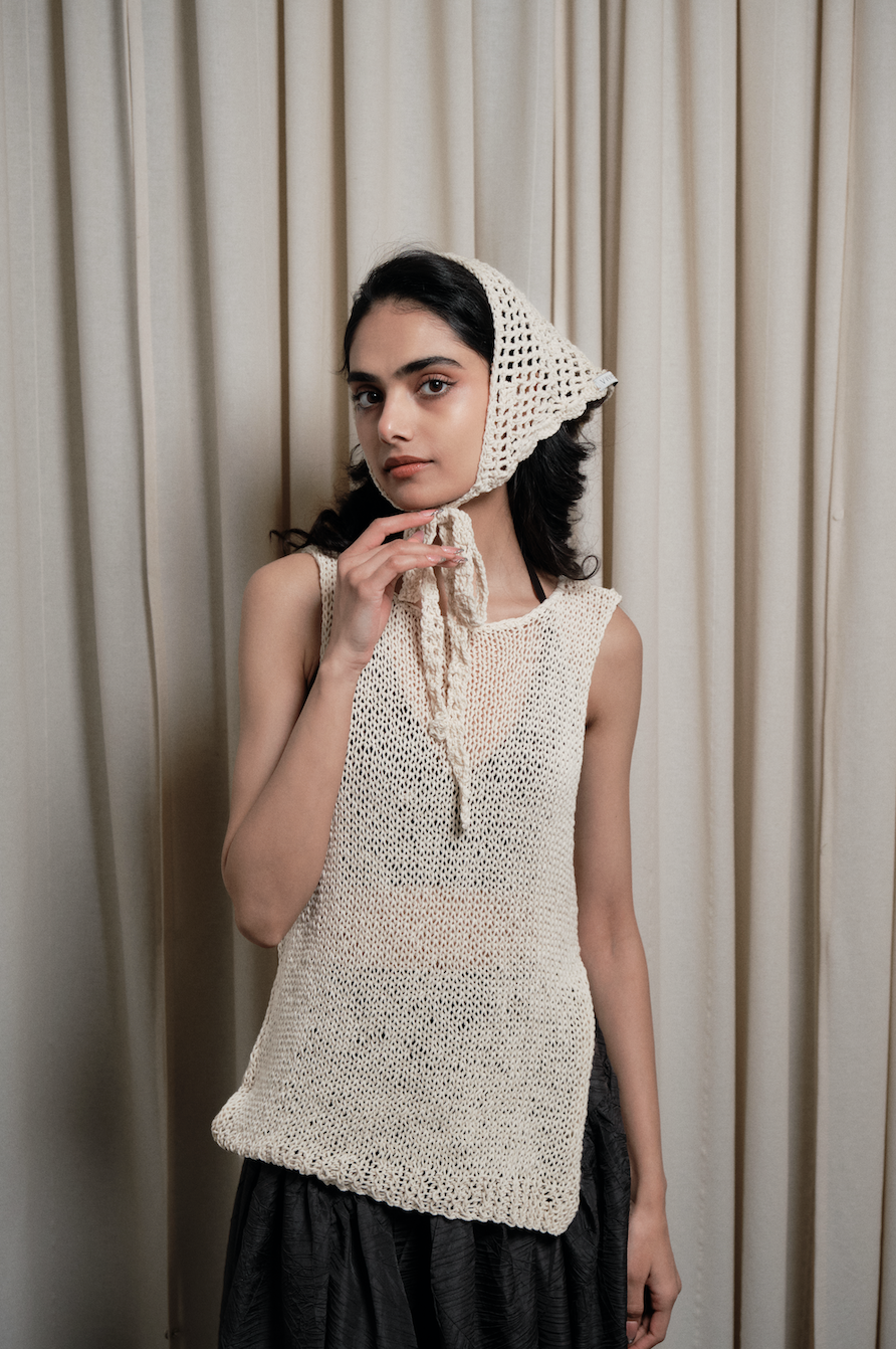 Hand Crochet headband in beige