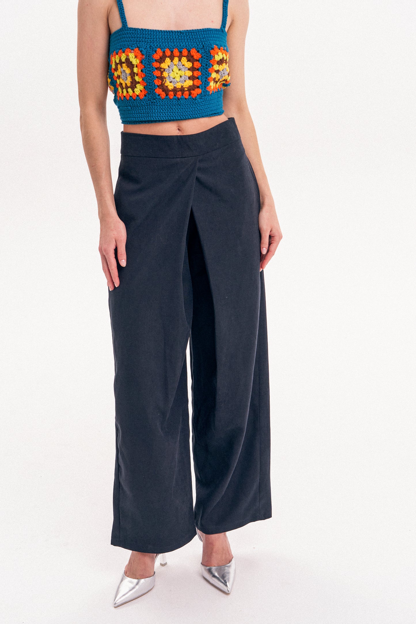 Overlap wide-leg pants