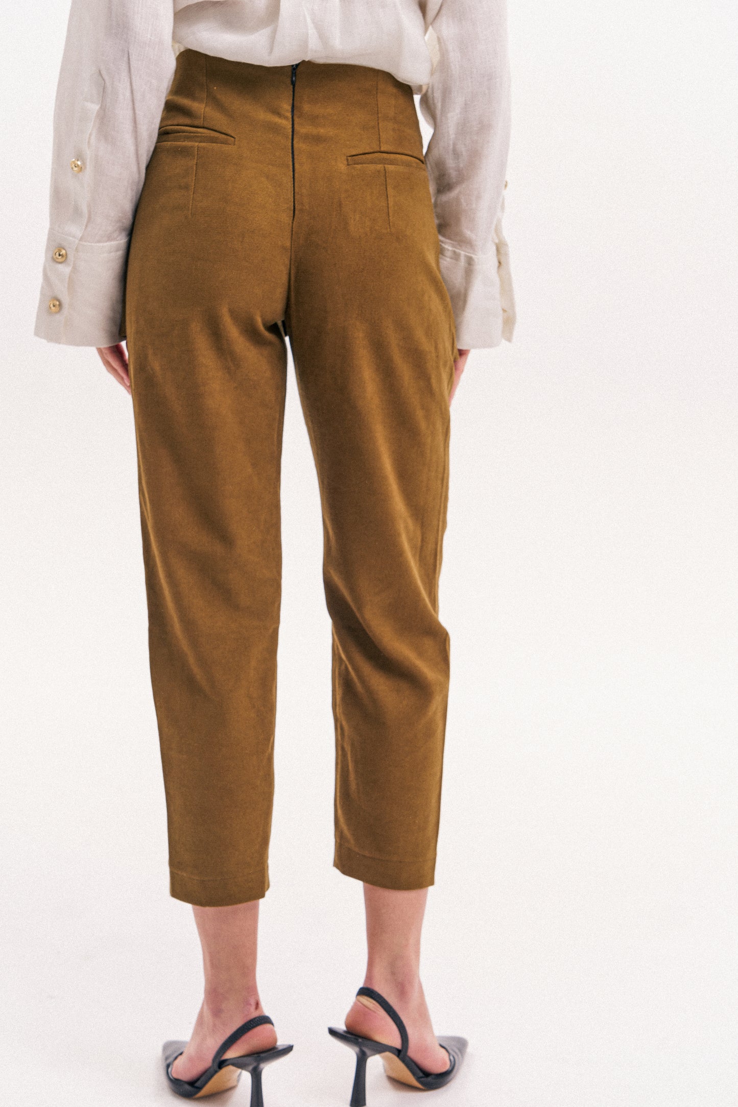 Peplum straight-leg pants in Olive Yellow