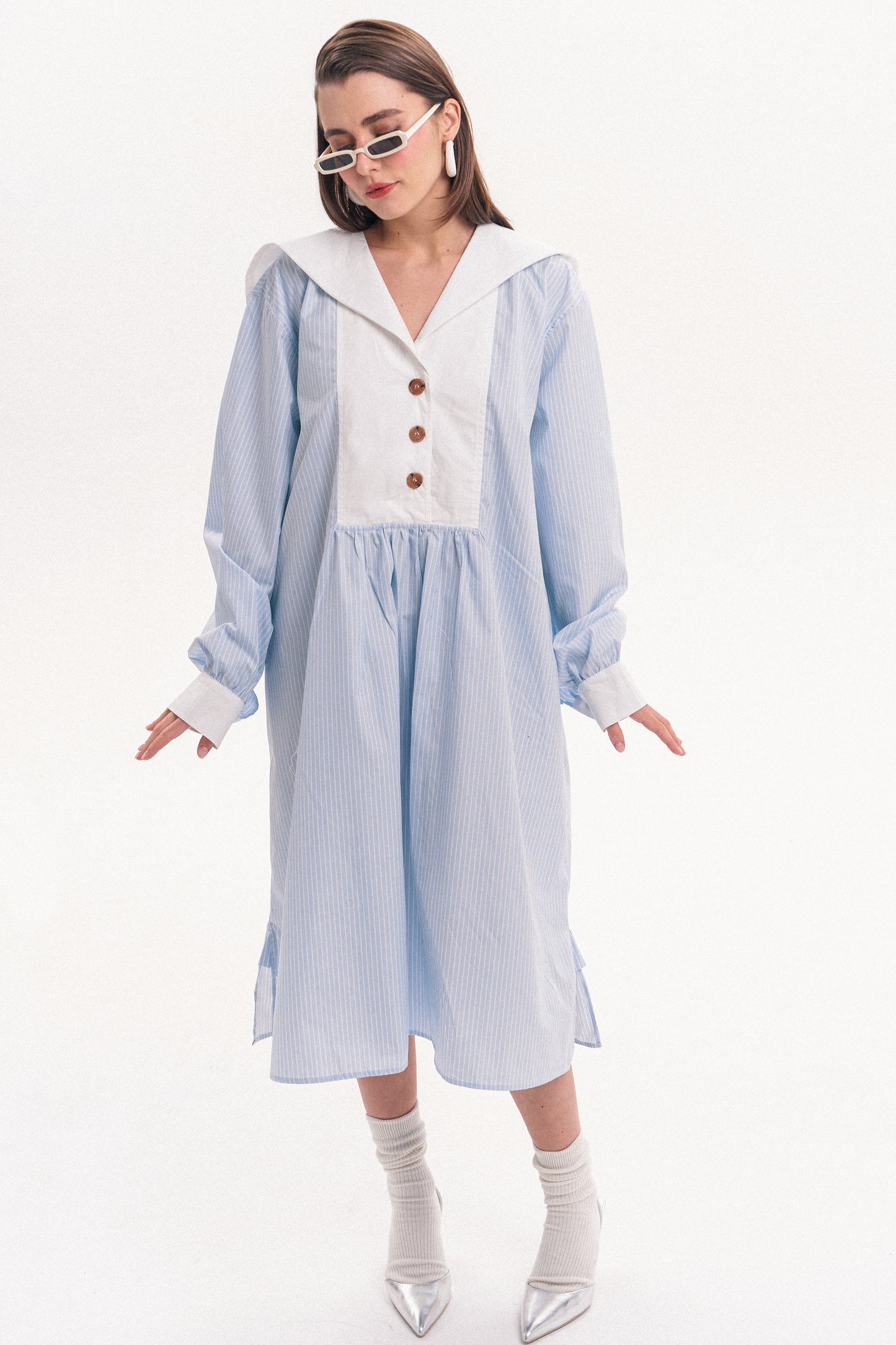 Sailor Collar Dress in Light Blue