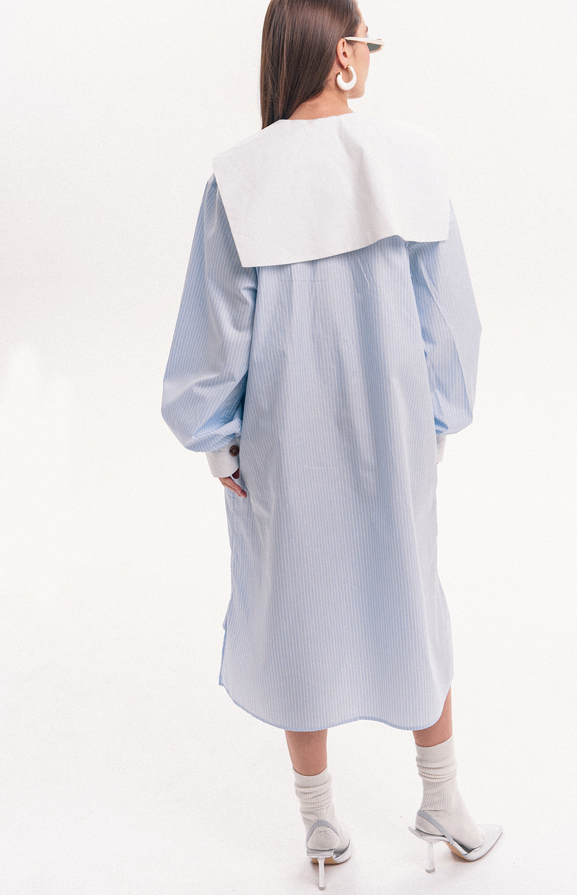 light blue dress white collar Cavosen Summer Dress Women Midi Blue Short Sleeve 1950s Dress Vintage Retro Ruched Pleated A-Line Dresses Plain Casual Dress V-Neck Dress Going Out