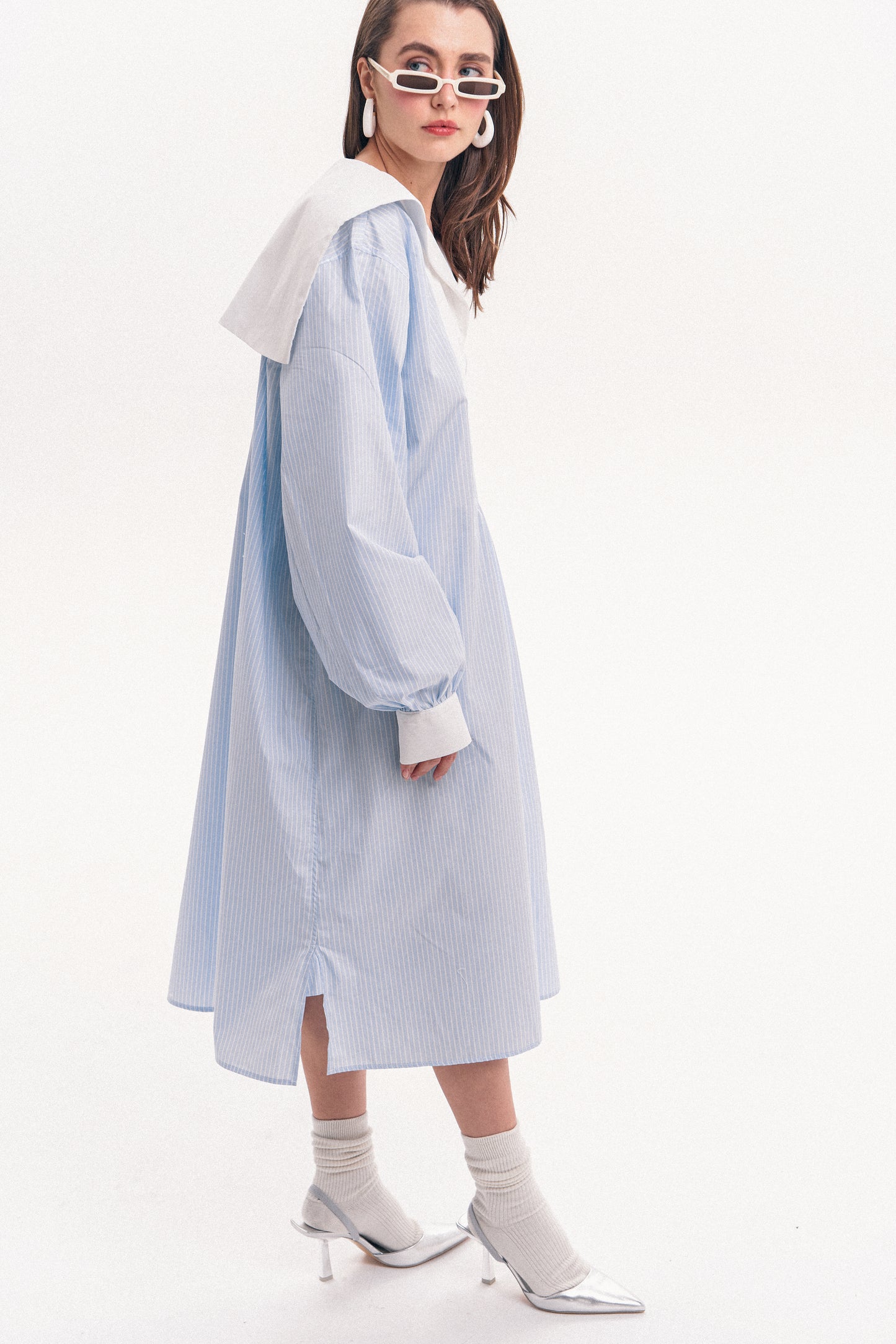 Sailor Collar Dress in Light Blue