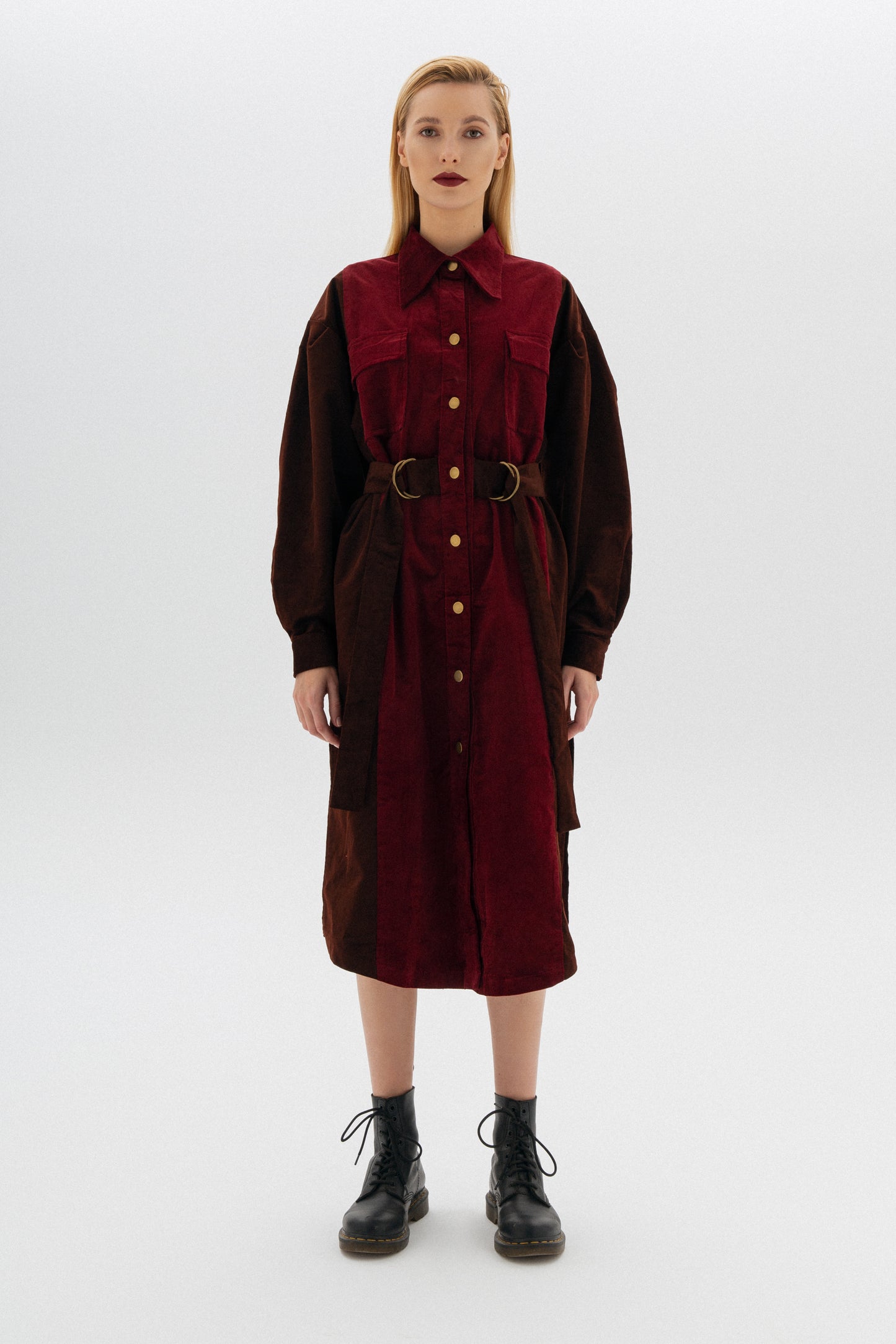 Red-Brown Corduroy midi Shirtdress