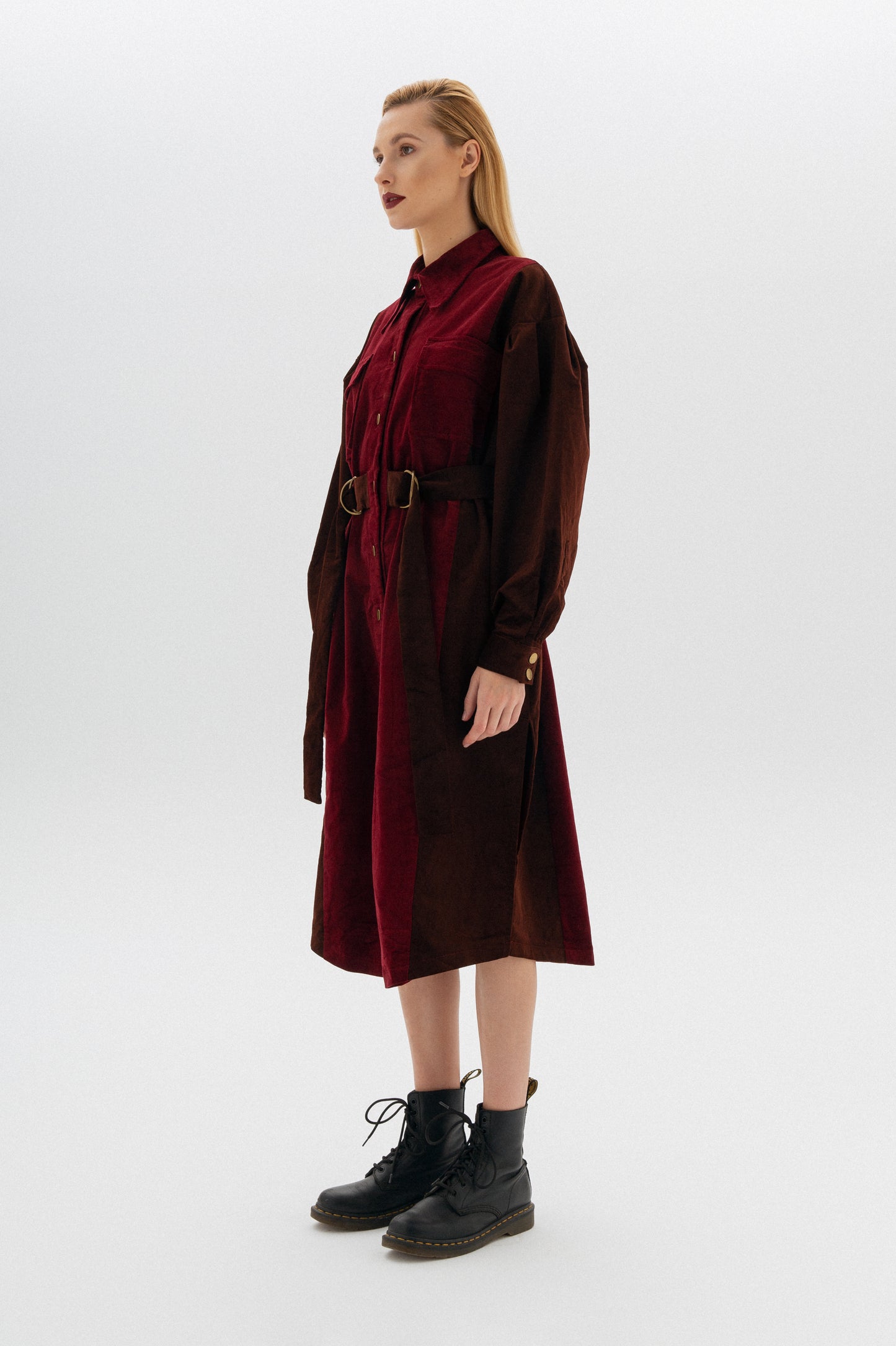 Red-Brown Corduroy midi Shirtdress