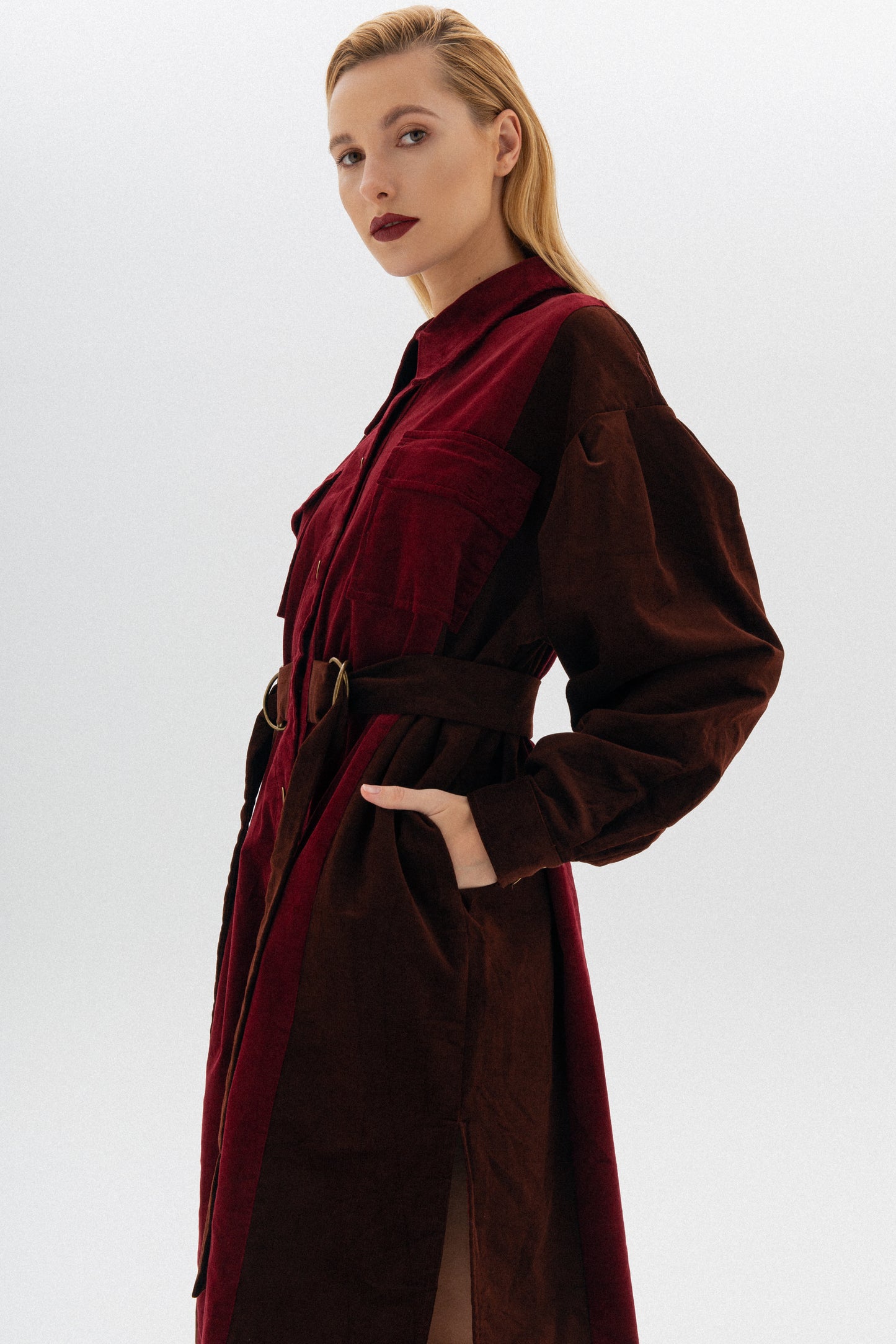 Red-Brown Corduroy midi Shirtdress